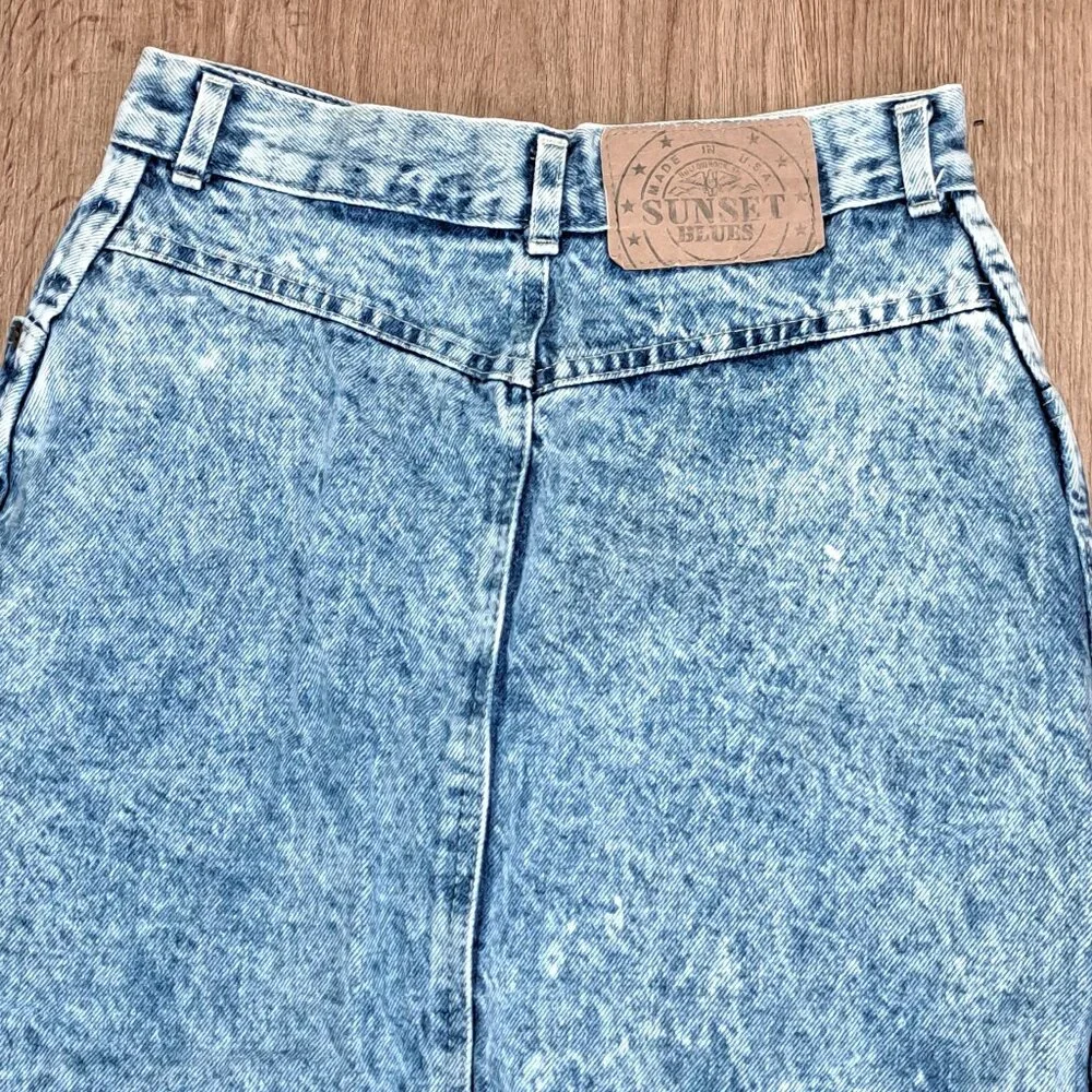 Sunset Blues Vintage 80's Style Acid Wash Denim Midi Skirt Juniors Size 7